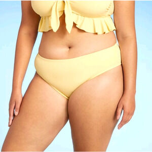 Juniors Plus Size Ribbed Cheeky Hipster Bikini Bottom Lightt Yellow 2X